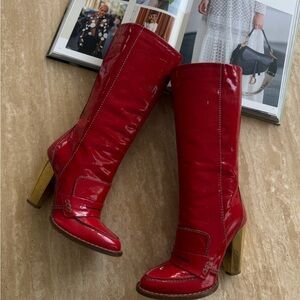 Vintage Dolce & Gabbana Red Leather Knee-High Boots